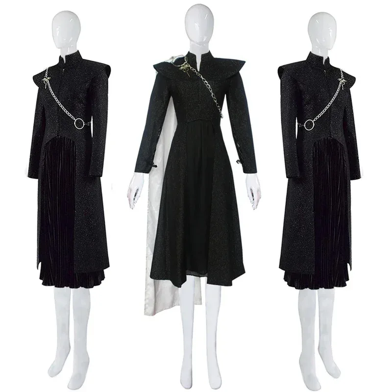 

YI01 Daenerys Targaryen Dany Cosplay Costume Middle Ages Dress Uniform Black Outfit Cloak Halloween Party Costume for WomenJk8*@
