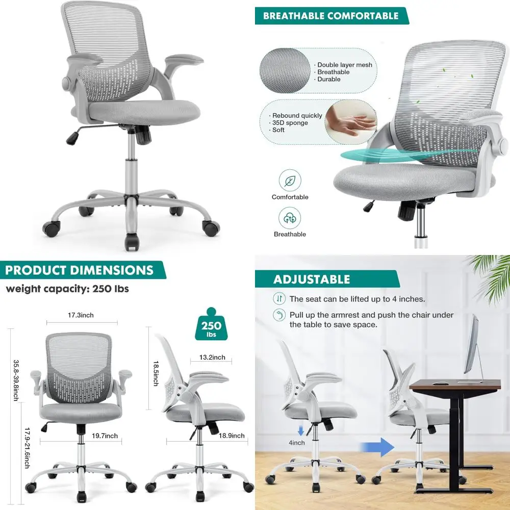 

Ergonomic Mesh Swivel Office Chair with Flip-up Arms, Lumbar Support and Wheels for Home and Work
