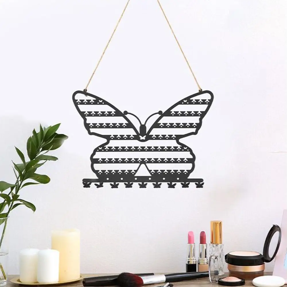 Butterfly Shape Metal Butterfly Jewelry Storage Rack 7 Layers with Hooks Butterfly Necklace Wall Holder Hollow Multi-Function
