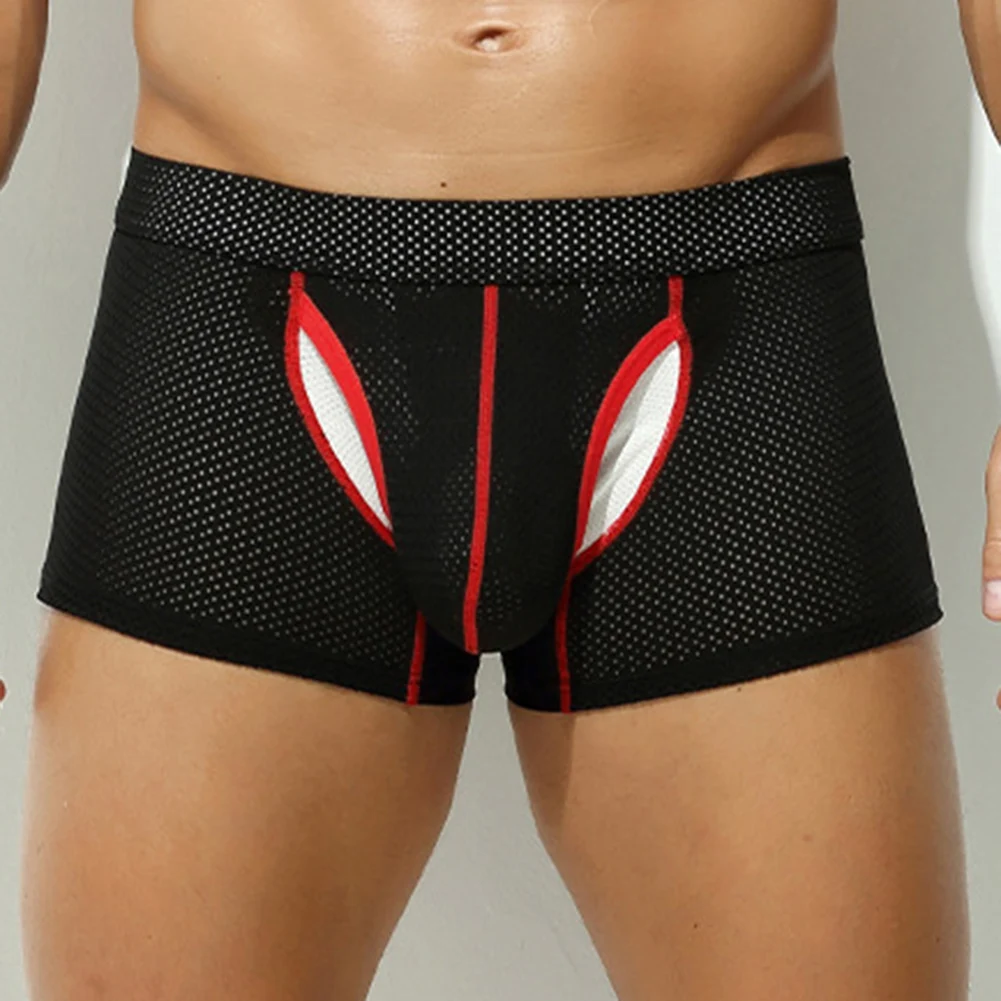 

Men's Panties Mesh Underwear Low Waist Lingerie Elastic Separation Boxer Shorts Sissy U Convex Pouch Underpants Stretch Knickers