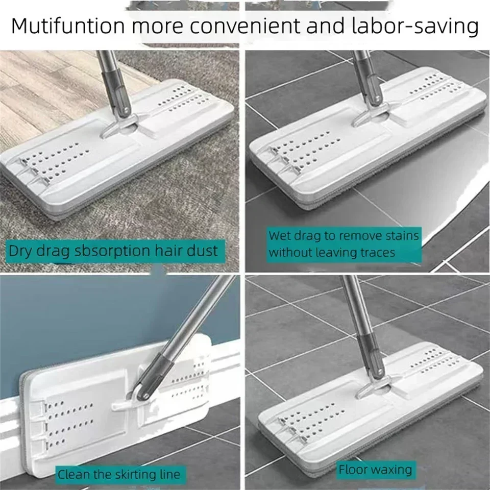 Picture 5: Hands-free Flat Floor Mop and Bucket Microfiber Magic Cleaning Tool with Squeegee Scalable Wet/Dry Use Home Kitchen Household