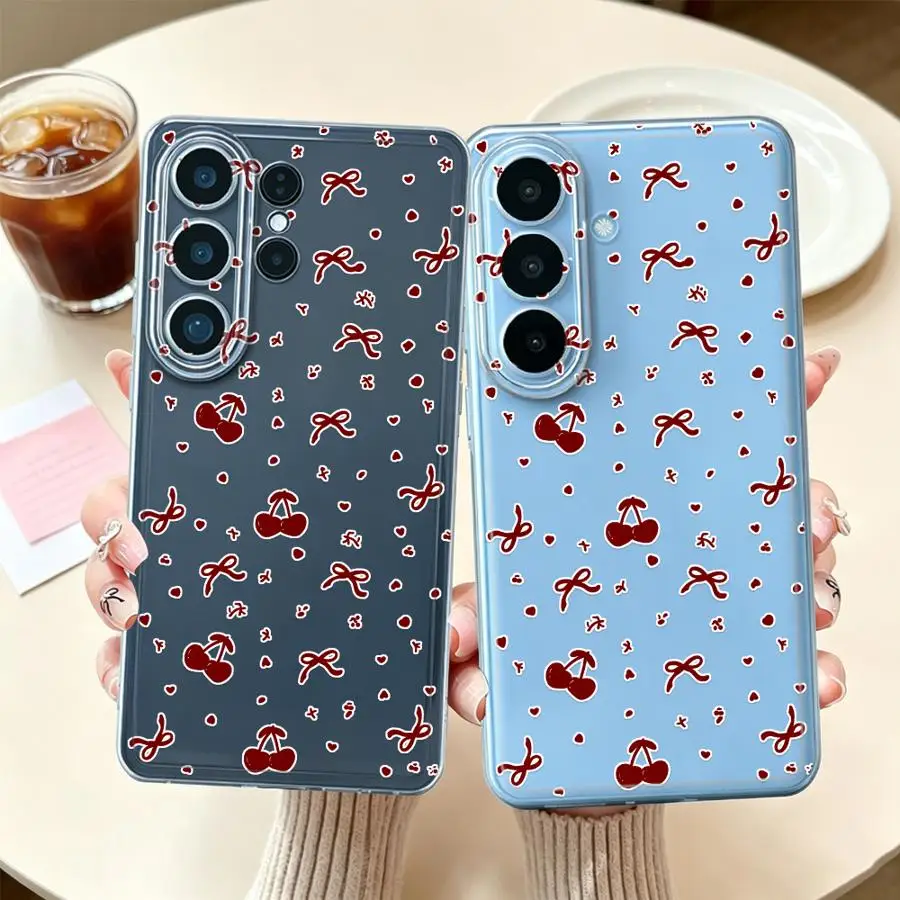 Sweet Cherry Case for Samsung Galaxy S26 Ultra S20 S26+ S25 Plus S25+ S23 S24 FE Note 10 20 S10 S21 S22 Clear Phone Cover