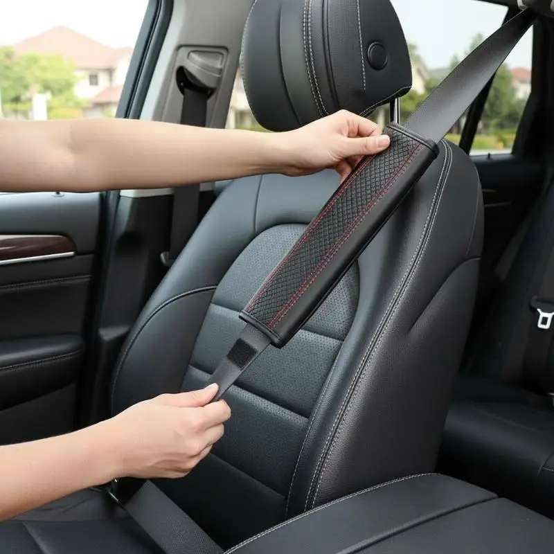 1PCS Fiber Leather Embossed Car Seat Belt Shoulder Cover Decompression Comfort Safety Belt Protective Accessory
