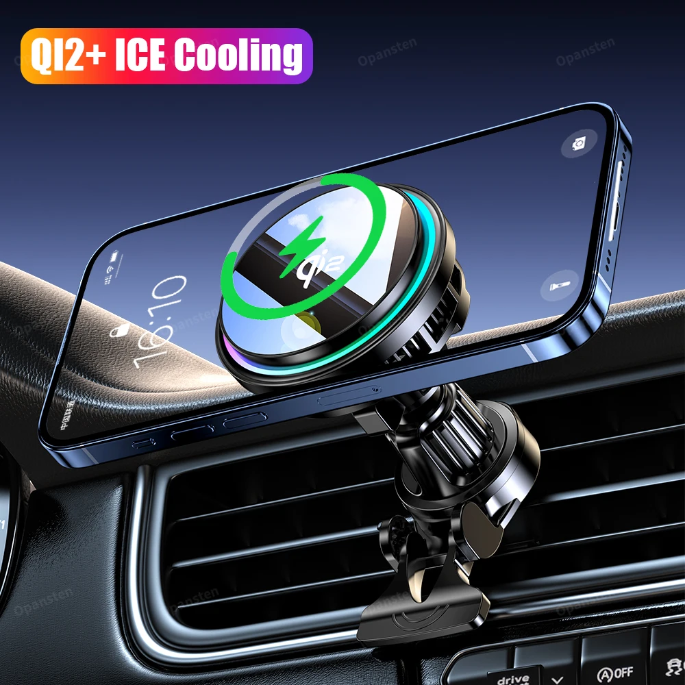 

Закаленное стекло QI2, ледяное охлаждение, RGB, магнитное беспроводное автомобильное зарядное устройство, радиатор быстрой зарядки для Magsafe iPhone 12-16, держатель для телефона