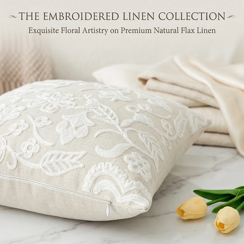 

2026 Vintage Embroidered Floral Cushion Cover Decorative Throw Pillow Case Handcrafted Pillowslip Sofa Bed Decor Throw Pillows