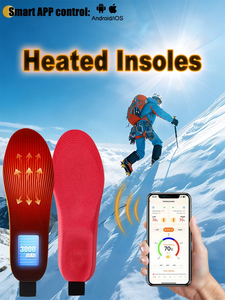 

Подогреваемые стельки с управлением через приложение, электрические грелки для ног для зимы и активного отдыха, регулируемая температура, нагреватель для обуви, тип-C