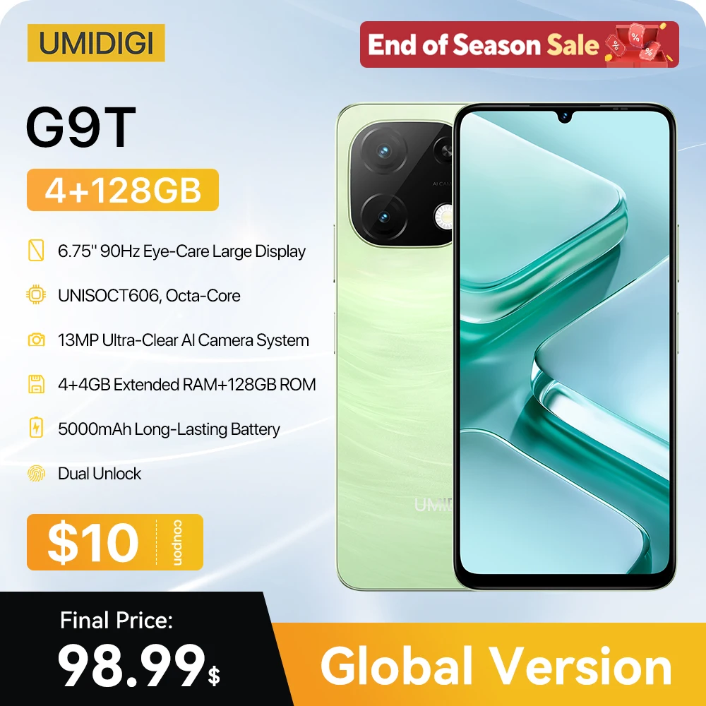 

UMIDIGI G9T Android 14 Smartphone UNISOC T606 8-Core 256GB 6.75” Water Drop HD+ Display 13MP Camera 5000mAh Battery Cellphone