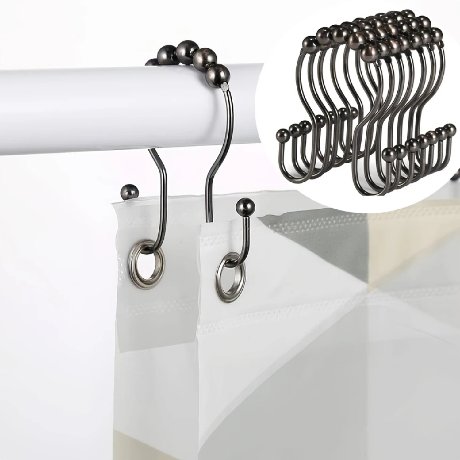 

12 шт., устойчивая к ржавчине занавеска для душа премиум-класса из нержавеющей стали — легкая двойная защита от падения для бесшовного раздвижения, обеспечивающая стабильность