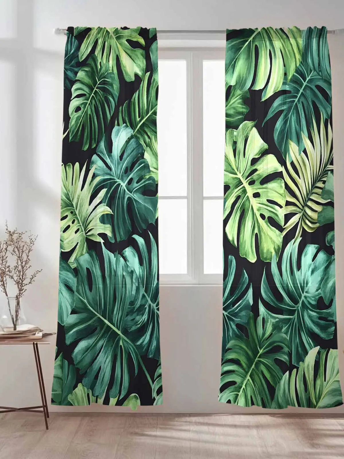 

Modernism Summer Retro Style Plant Voile Sheer Window Drapes Curtains for Bedroom Living Room