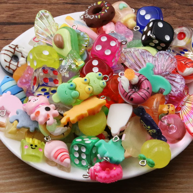 10Pcs 37 Styles Mix Fruit Animals Popsicle Candy Resin Earring Charms Diy Findings Keychain Bracelets Pendant For Jewelry Making