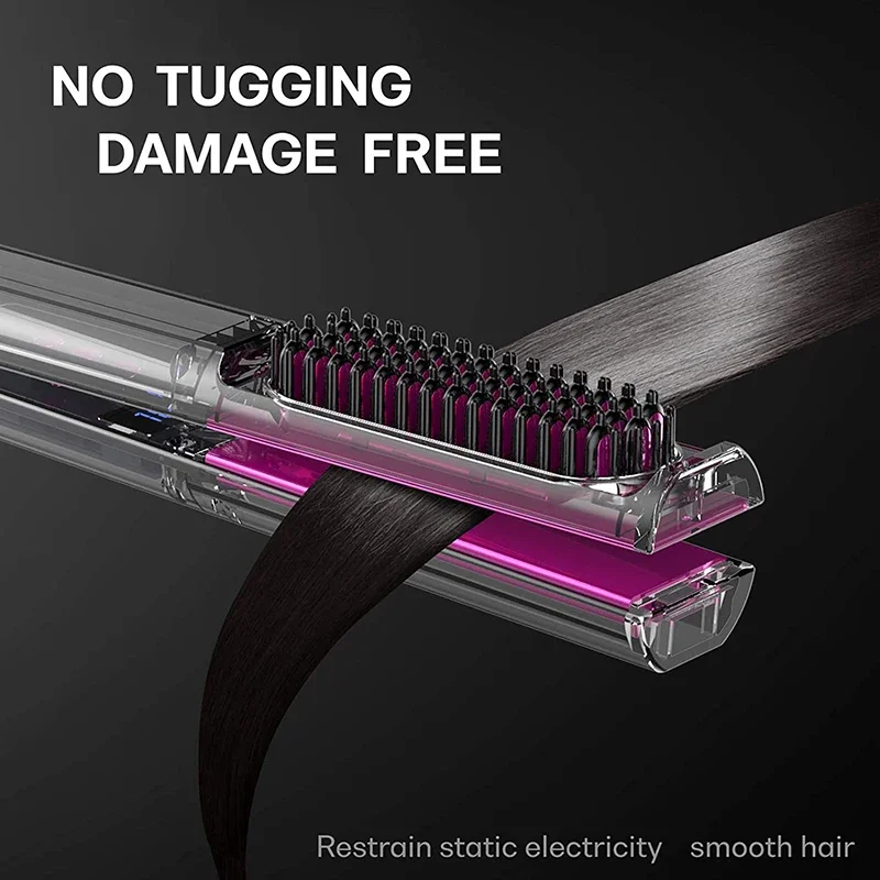 2 in 1 Hair Straightener Multifunctional Curling & Straightening Brush Ceramic Hot Comb Generator Helps Reduce Frizz Salon Tools view 2