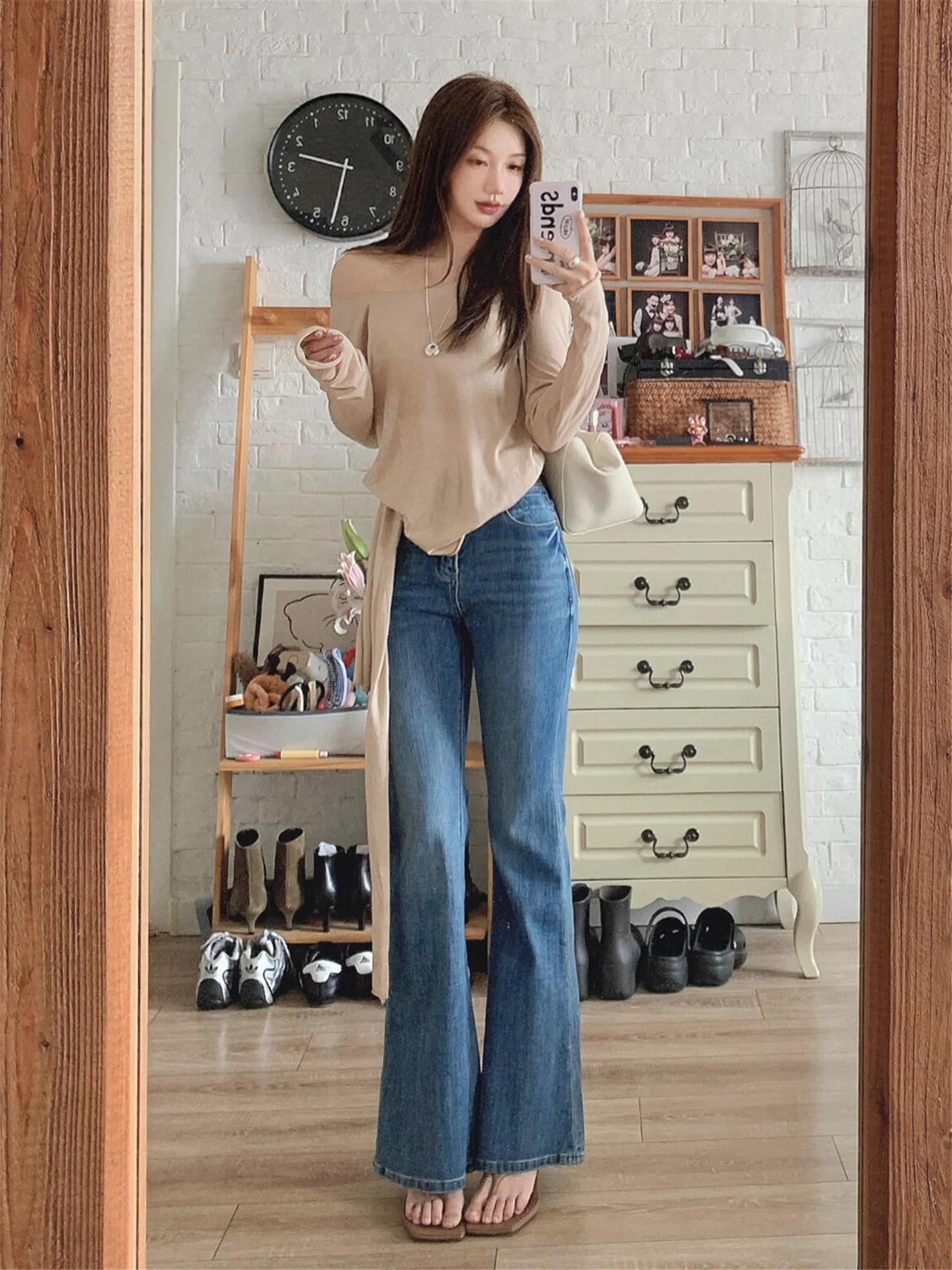 

Женские джинсы-клеш с высокой талией, синие, ретро, из выстиранного денима, весенние, повседневные, хлопковые, с высокой посадкой