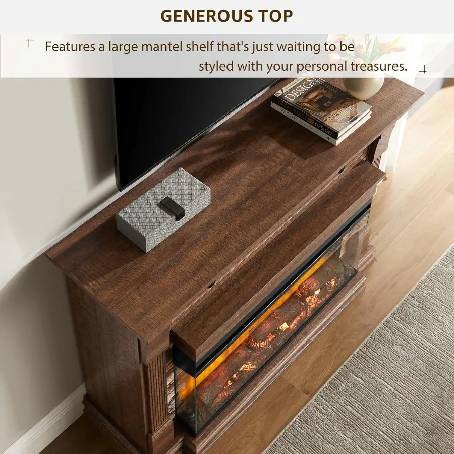 Lareira elétrica de 52 polegadas com lareira e suporte de TV com aquecedor elétrico de vidro de 3 lados de 36 polegadas, ideal para sala de estar Ambia