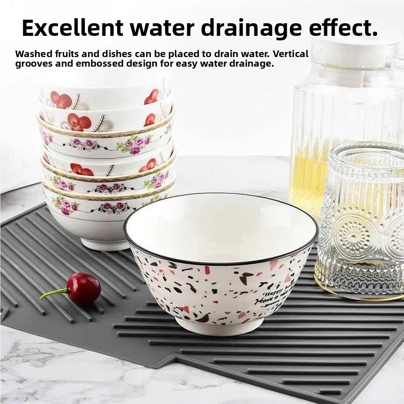 Drainage Silicone Pad Kitchen Sink Guided Style Dishware Filter Water Dry Pad Home Countertop Pot Heat Insulation Pad