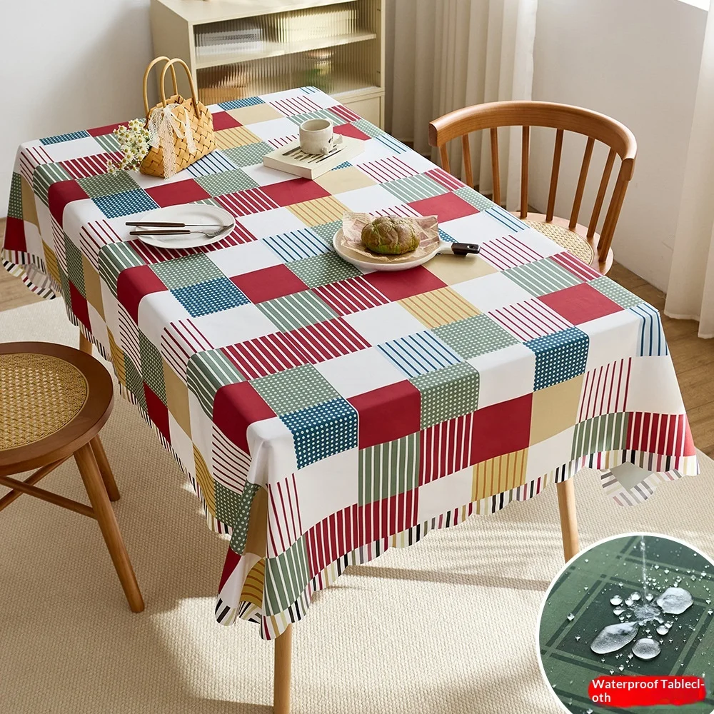 Vintage Plaid Tablecloth Waterproof Oilproof Spring Outdoor Picnic Table Cover Rectangle Table Cloth for Kitchen Patio Garden