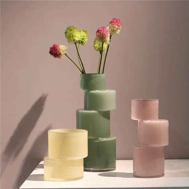 Nordic Transparent Colored Bamboo Glass Vase Living Room Bedroom House Flower Arrangement Container Home Decoration Accessories