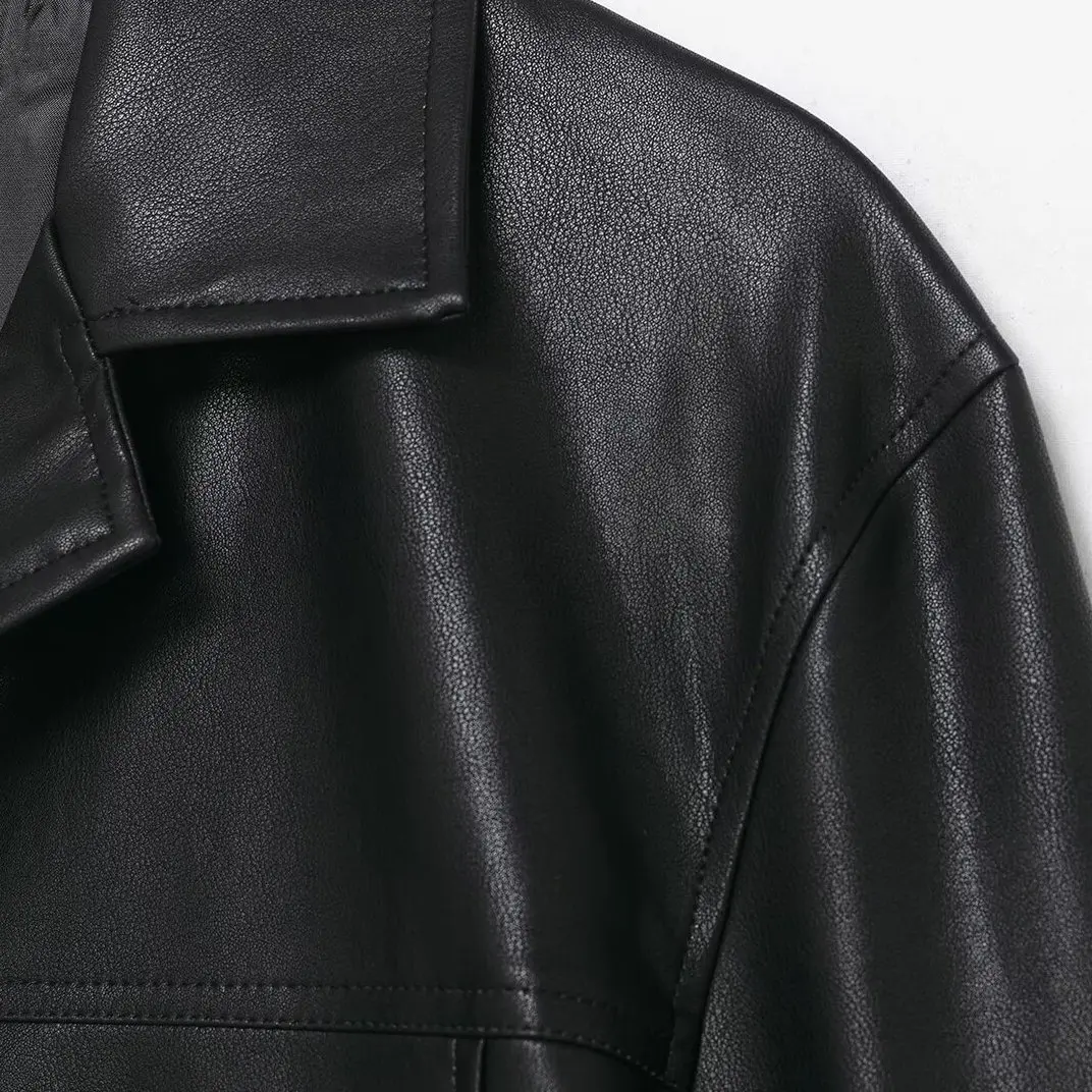 KASLEAD جديد Faionable حصيرة زرر المغلفة الجلود Jaet المرأة الشارع Sle طويل Sve ألياف البوليستر ملابس خارجية