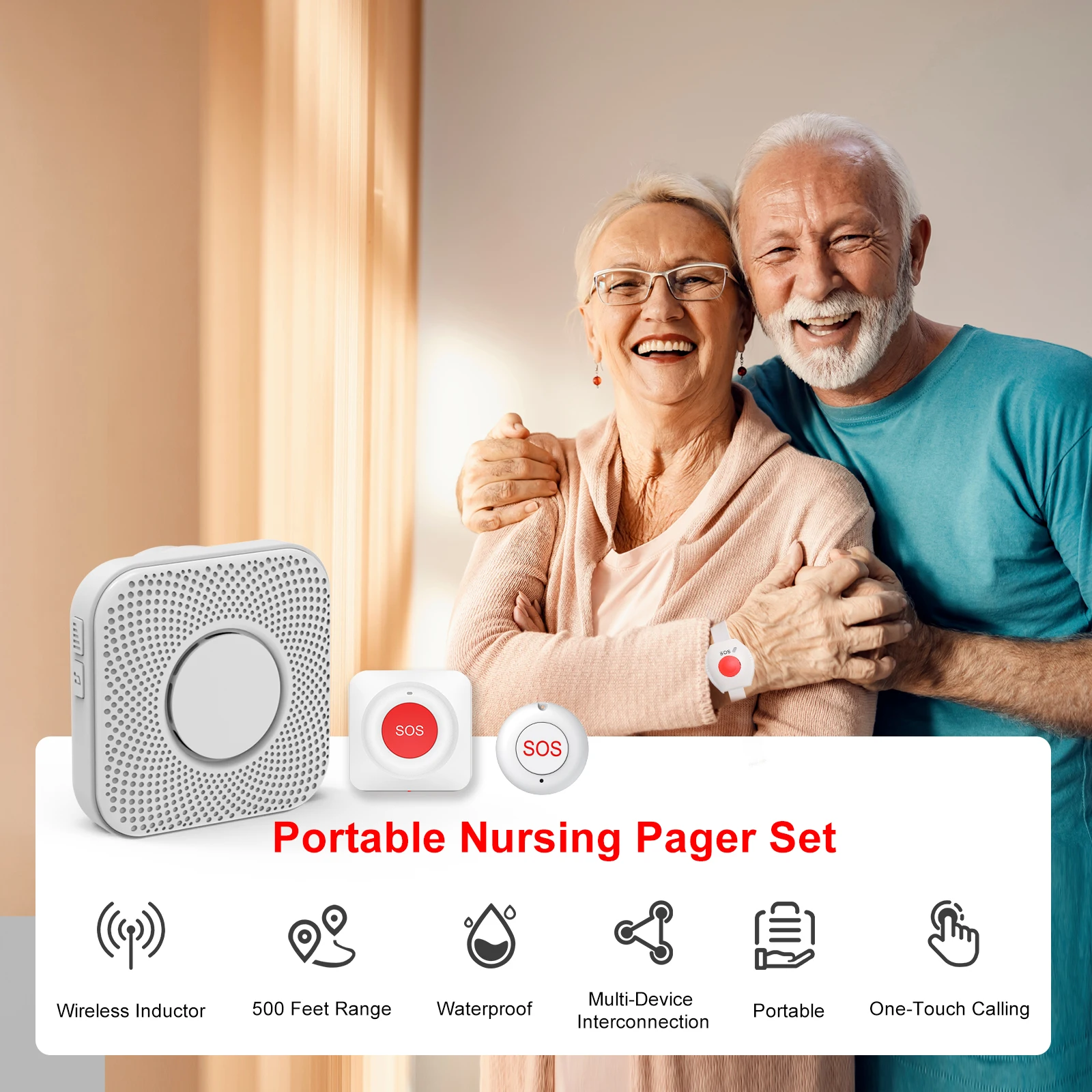 SOS Emergency Call Button, Long Range Caregiver Pager for Elderly&Patients,Home Medical Alert Security System with Loud Al