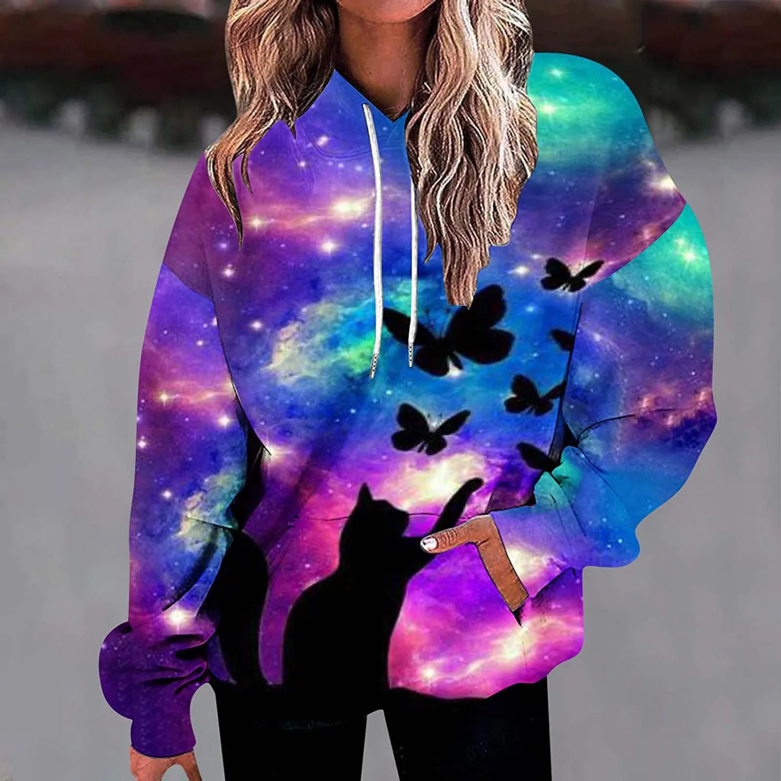 

Women Hoodie Cat Printing Pullover Sweater Long Sleeve Sweatshirt Shirts Vintage Hoodies For Women Loose Sweatshirt