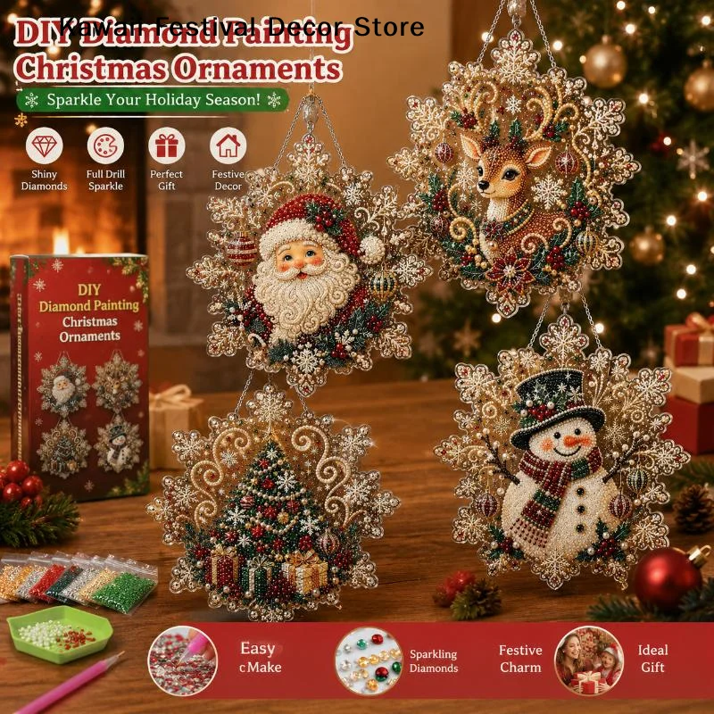 【K】Acrylic Santa Claus Snowflake Hanging Ornament With Embedded Rhinestone & Pearl Decor, Christmas Wall Hanging Decoration