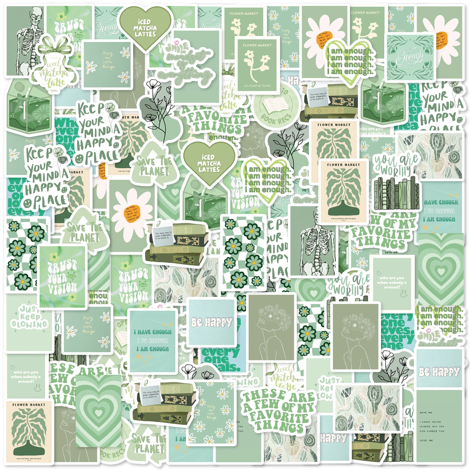 46pcs Green Mood Theme Graffiti Stickers Decorated Notebook Water Cup Diary Suitcase Guitar Classic Toy Scrapbook DIY Decals