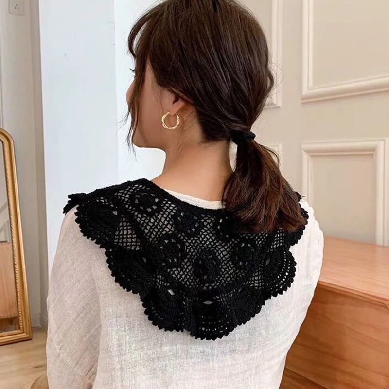 Lace Knitted Crochet Hollow Fake Collar Women Shawl Decorative Fake Collar Women Clothes Accessories Detachable Collar