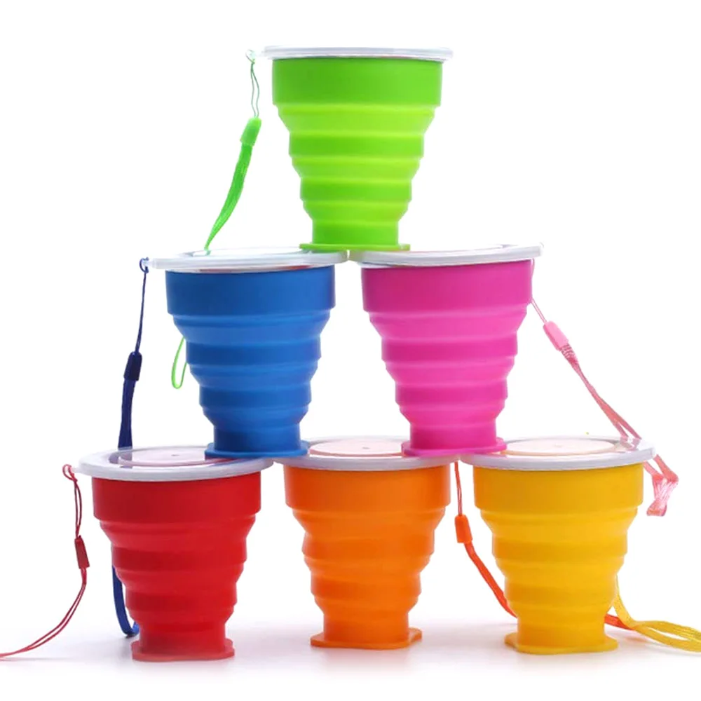 Outdoor Portable Silicone Retractable Folding Cup With Lid Safe Healthy Silicone Telescopic Collapsible Water Cup