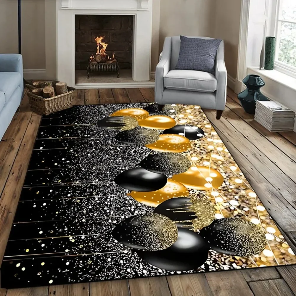 

Black & Gold Photo-Inspired Area Rug – Luxe Polyester Plush Carpet for Living Room Bedroom Porch, Indoor Floor Mat Decor