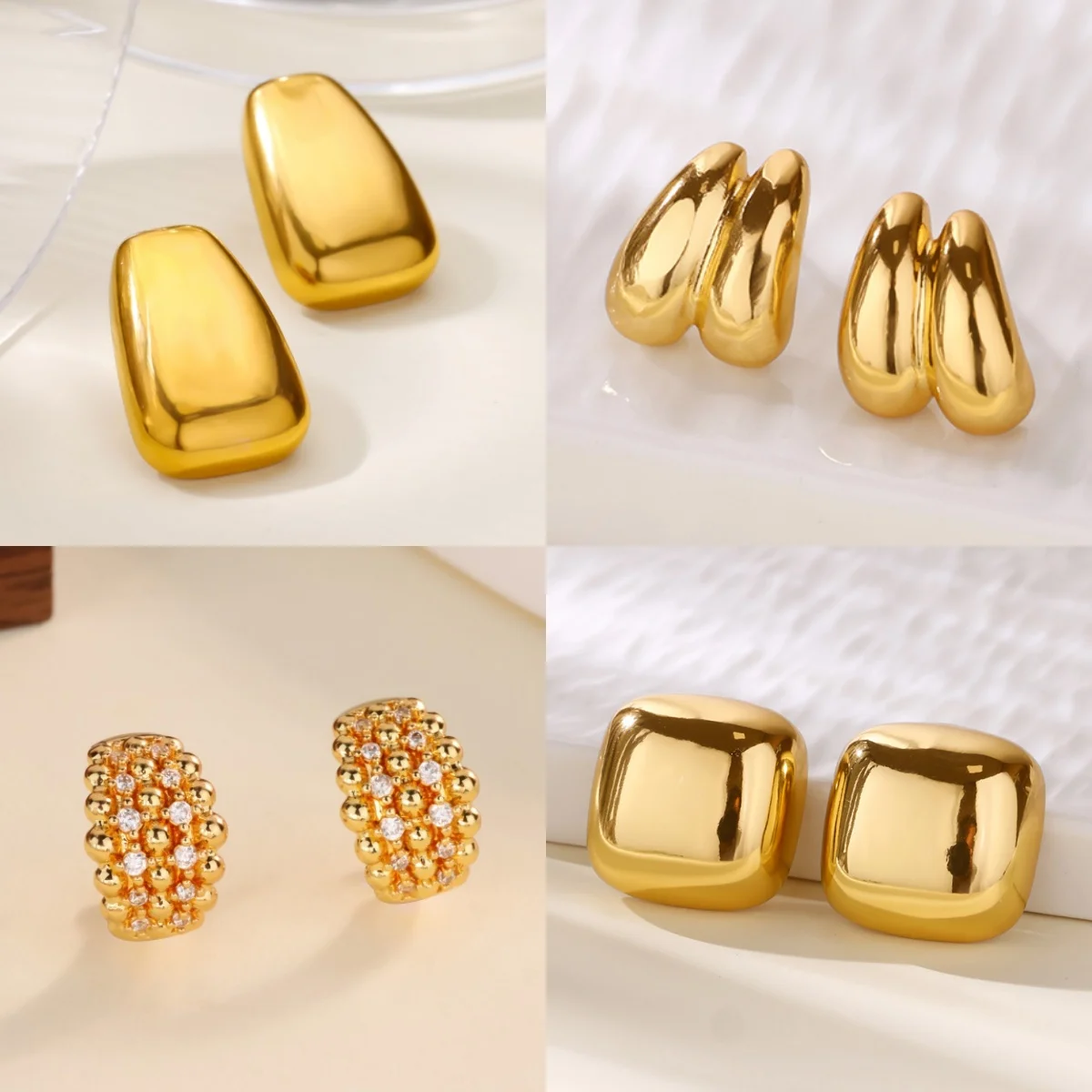 Klassische geometrische Zirkonia-Ohrringe für Damen, 18 Karat vergoldeter Schmuck, Ohrring-Geschenk, kostenloser Versand