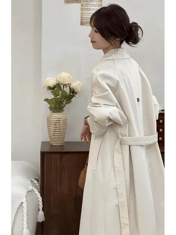 

Корейская женская куртка средней длины, новинка 2025 года, весна-осень, маленький размер, в стиле элегантный британский кэжуал, свободная верхняя одежда