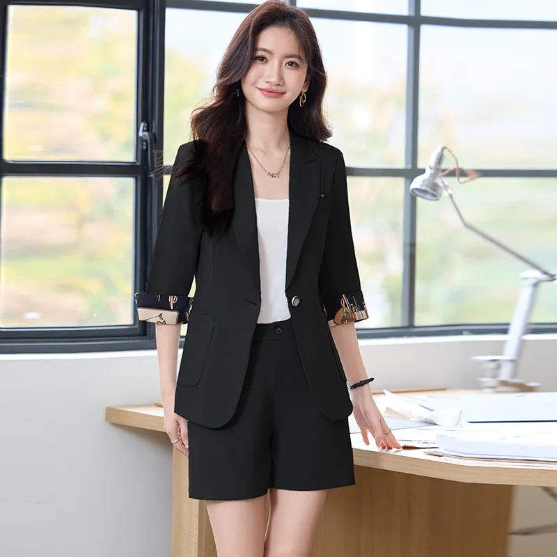 2025년 신상 봄 여성용 3/4 소매 블레이저, 작은 사이즈 디자인, 패셔너블 캐주얼 우아한 정장 세트