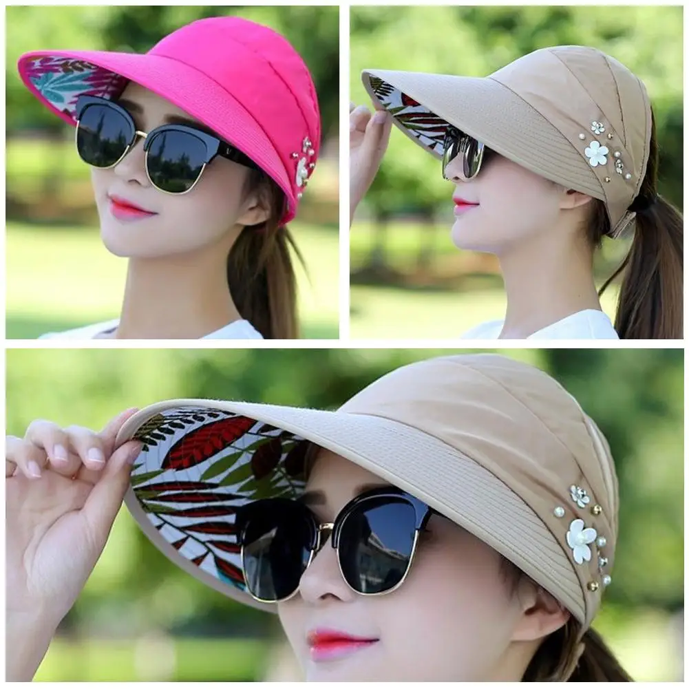 Wide Brim Beach Sun Visor Adjustable Hat Golf Sun Cap Summer Outdoor Leisure Hat Ladies UPF50+ UV Protection Casual Baseball Cap