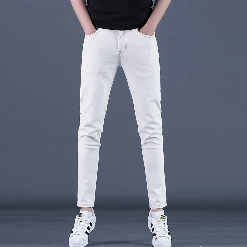 

Удобные мужские джинсы слим-фит с высокой талией, прямые, модные, укороченные, весенне-летние, повседневные брюки, трендовые, стильные