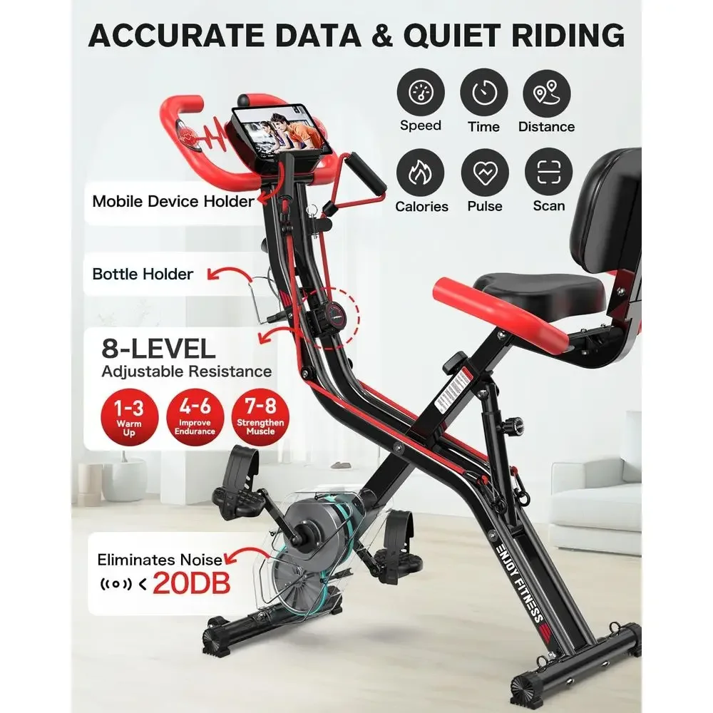 Aufrechter Heimtrainer mit Einstellbarem Widerstand, 3 kg Schwungrad, 136 kg Tragkraft, Rückenkissen, Heimfitnessgerät