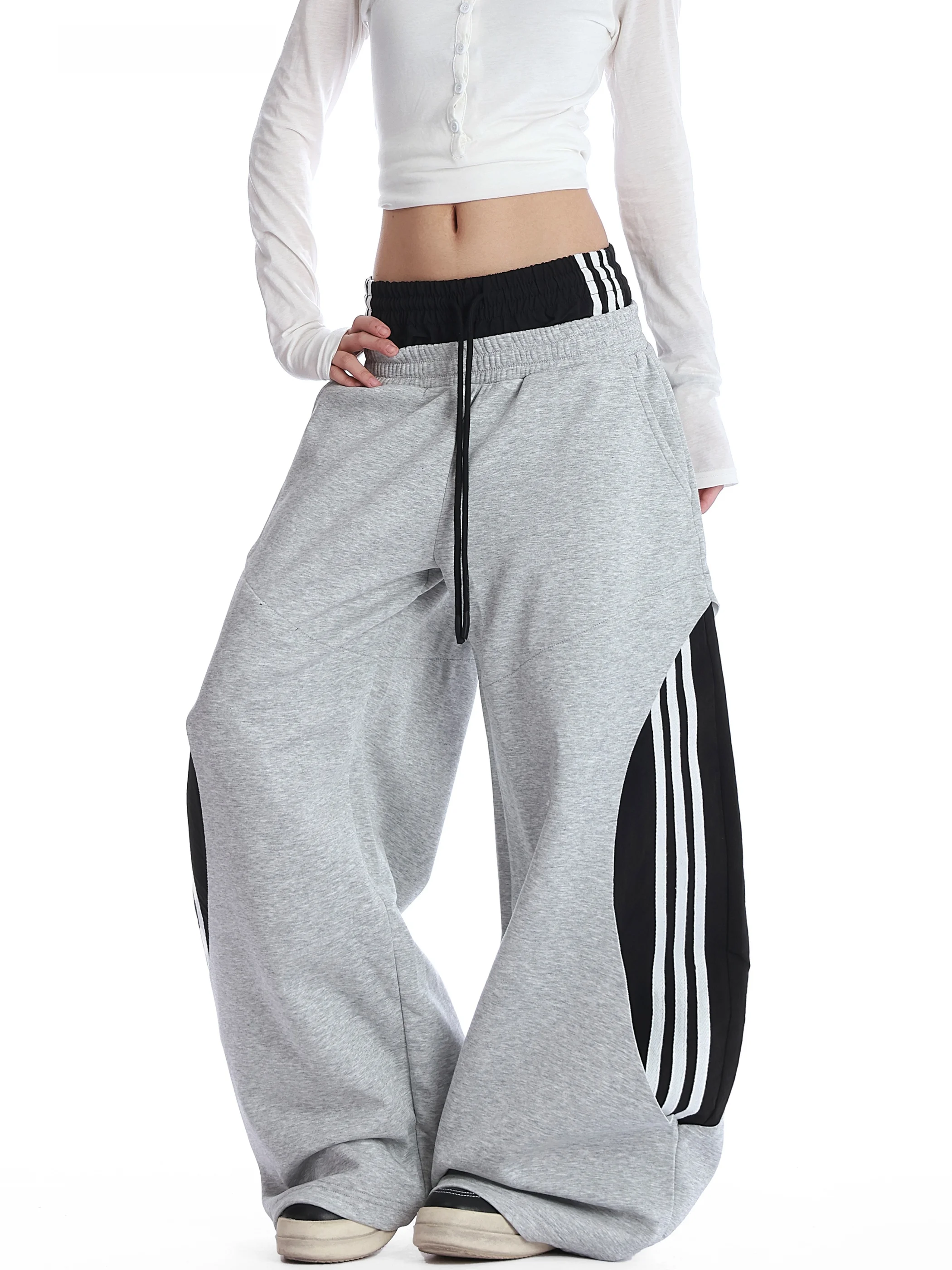 

Американские ретро-брюки женские с флисовой подкладкой, широкие, с двойным поясом, повседневные, осенне-зимние, свободного кроя, прямые