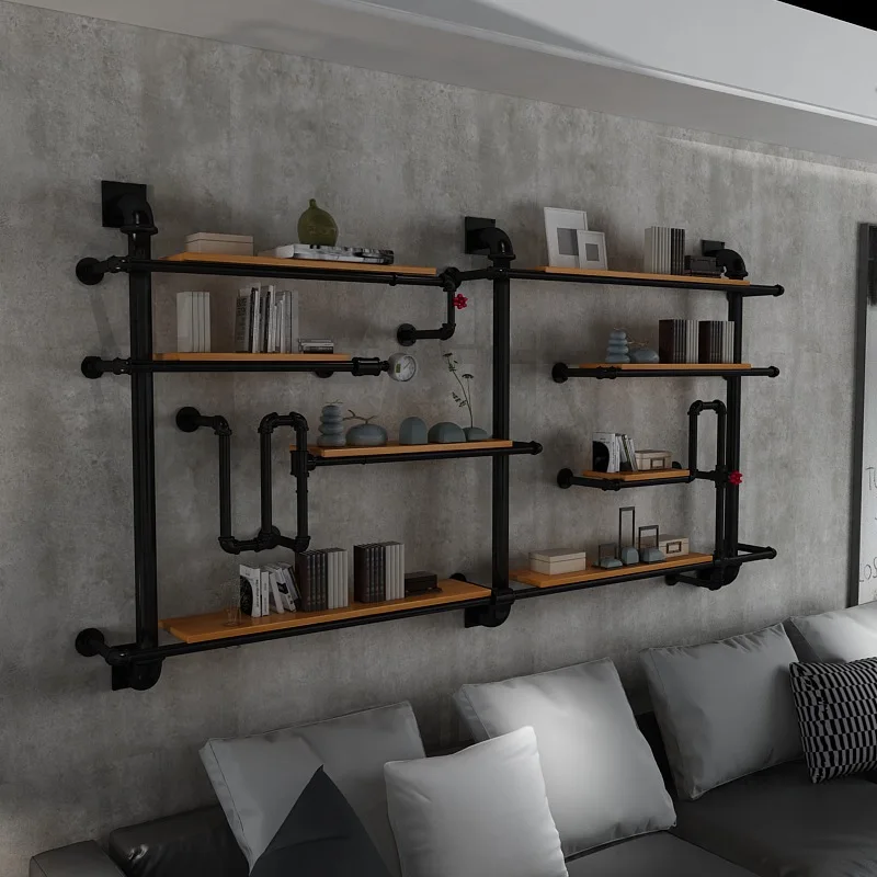 

Vintage wrought iron pipe wall rack home living room wall decoration bookshelf industrial style bar baffle ledge
