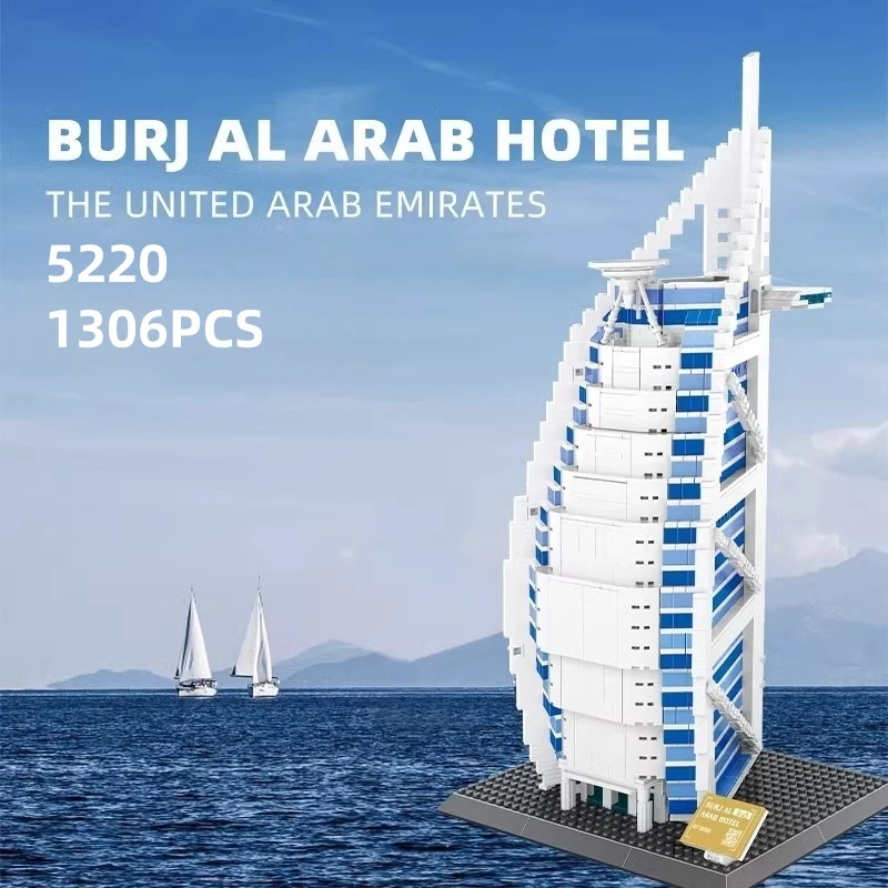 

Burj Al Arab Hotel Of Duba, строительные блоки, строительные кирпичи, игрушки «сделай сам», для детей, игрушки для взрослых, 1306 шт.