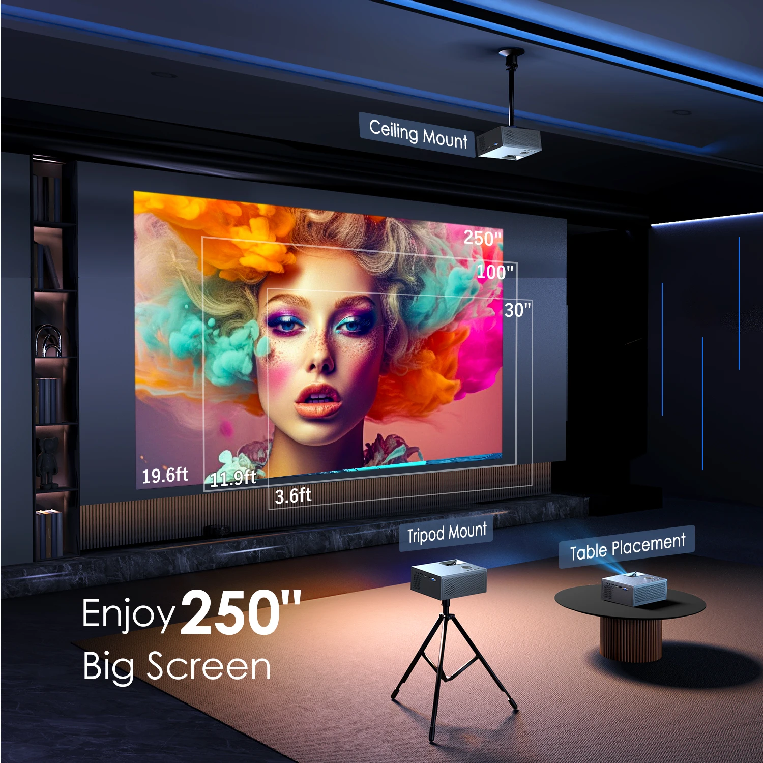 July008 Native 1080P Projector 4K Support 300" LED Technology Home Theater Projector 5G/2.4G Wifi