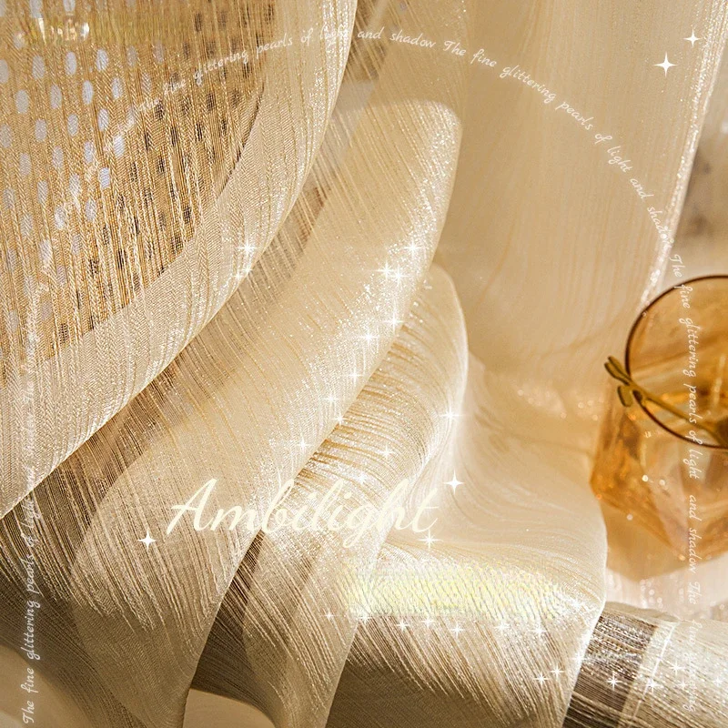 

New French Curtains for Living Room Bedroom luxury light luxury gilt curtains dream pearl bay window bead curtain