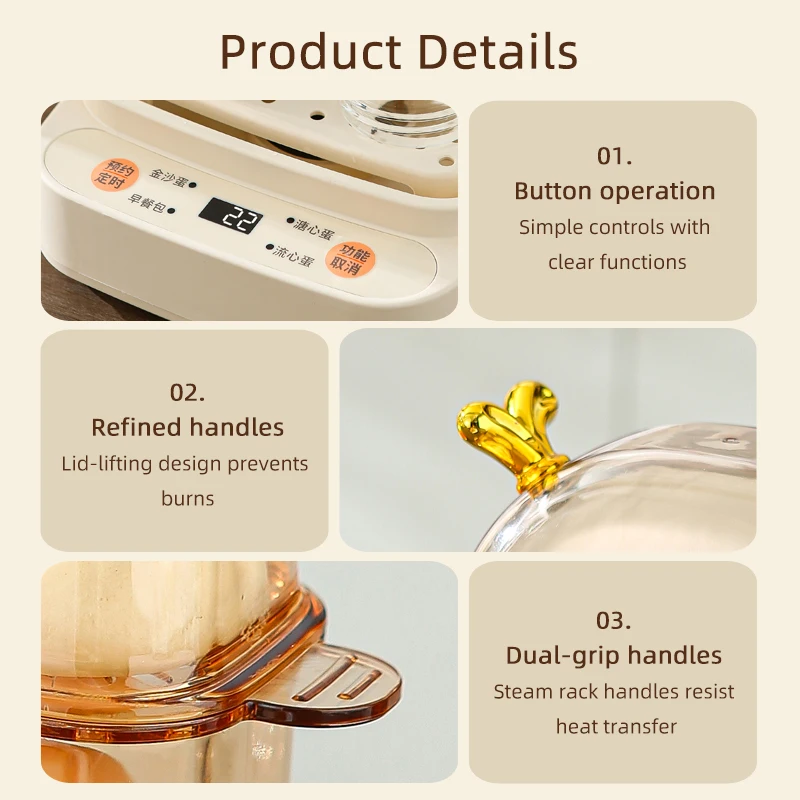 جهاز طهي البيض بالبخار الكهربائي، جهاز طهي البيض الذكي للحماية من الغليان الجاف، غلاية البيض، جهاز بخار كهربائي متعدد الوظائف، قابل للفصل، سهل التنظيف