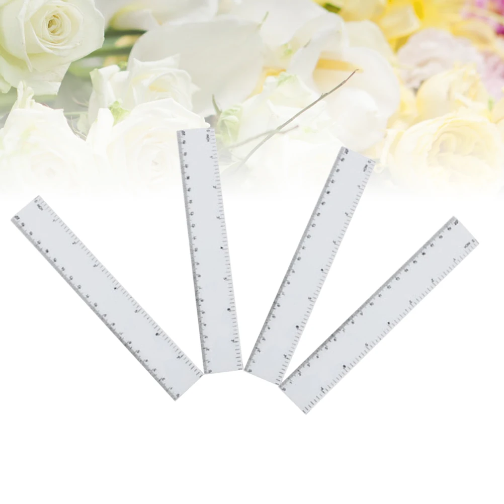 4pcs 8 inches Plastic Ruler Straight Ruler Plastic Measuring Tool Strong Hard Mathematical Geometry Tool (White)