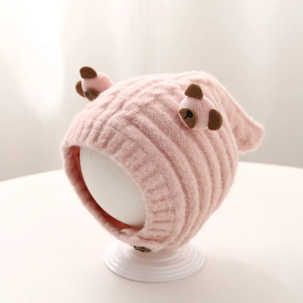 

Fashion Warm Baby Knitted Hat Wool Thicken Children Pullover Cap Ear Protection Soft Earmuffs Cap Girls