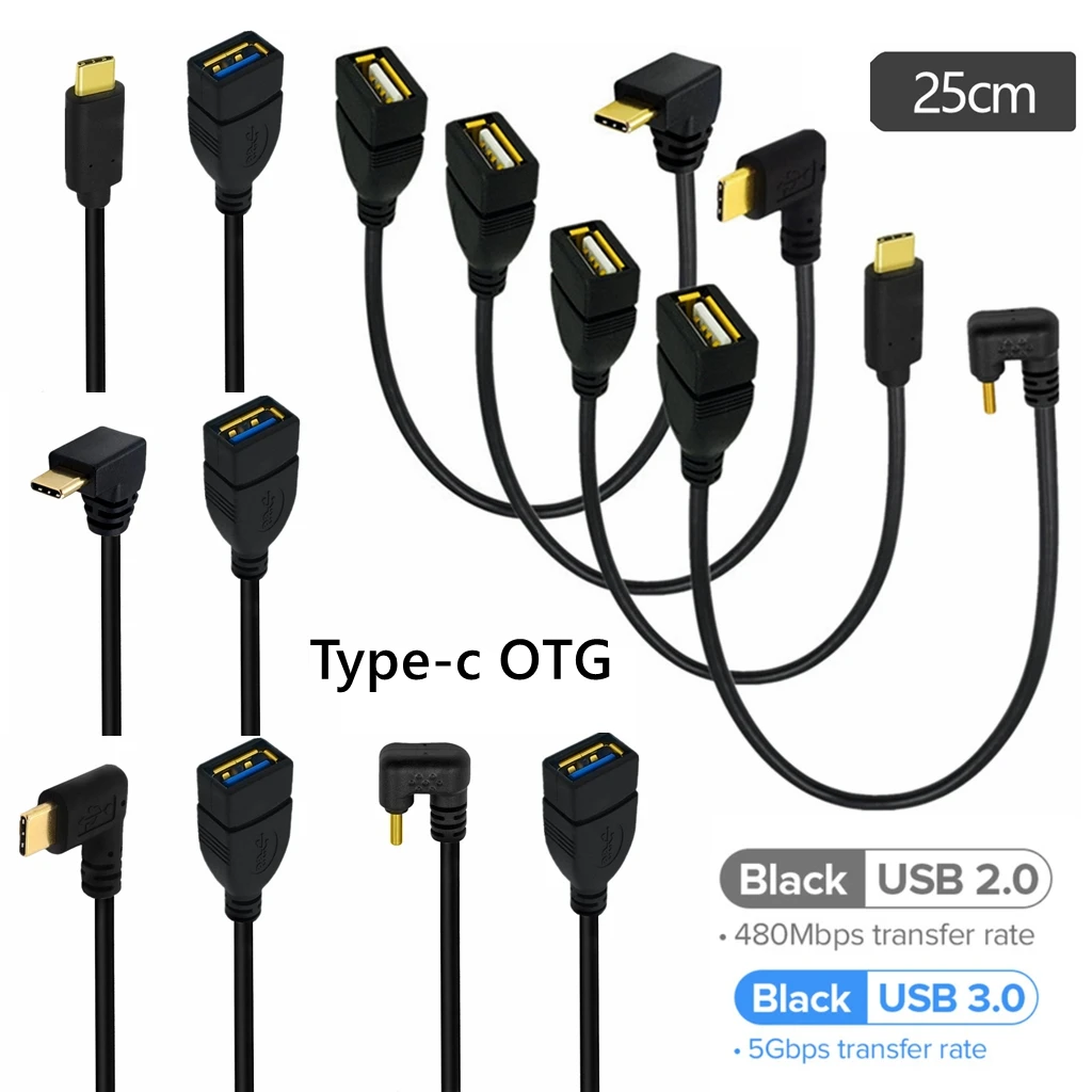 90 Degree U-shaped USB 3.0 2.0 To Type C OTG Adapter Male Female Cord For Xiaomi Redmi Oneplus Realme Data Cable Flash Driver