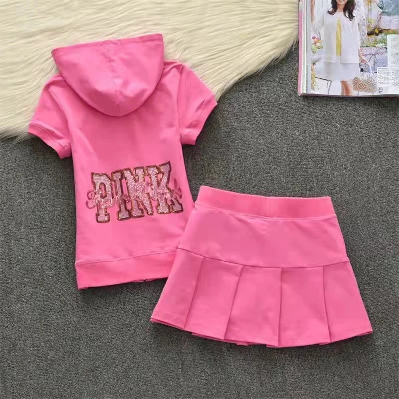 

2025 Summer Pure Cotton Short Sleeved Casual Dress Tennis Suit Women's Set Pleated Skirt Two-Piece Set Travel Sportswear