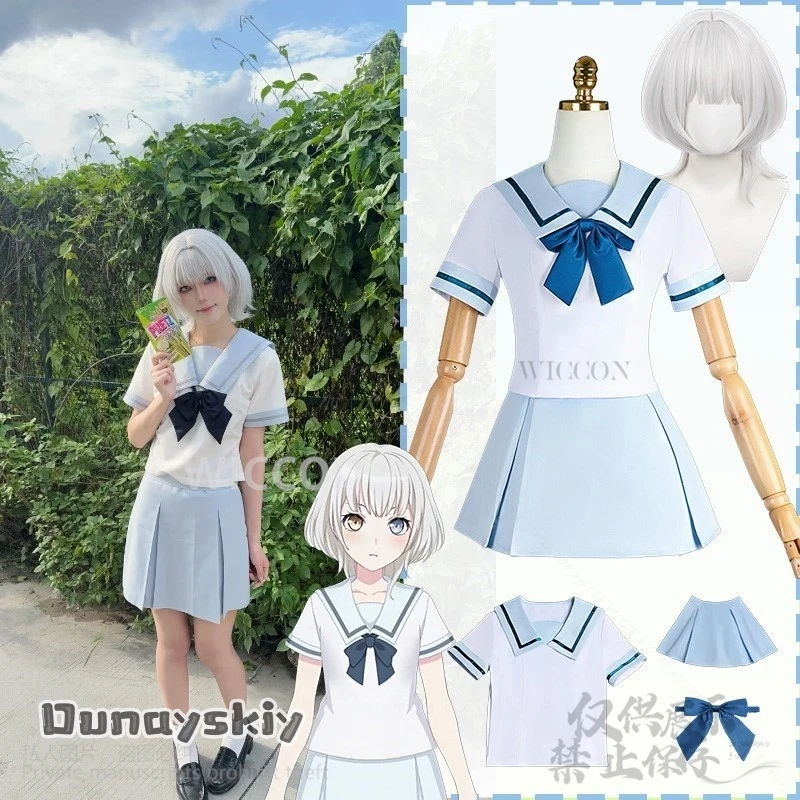 

Anime BanG Dream! MyGO Cosplay Kaname Rana Costume Hanasakiga School Sailor Uniform Blue Summer Dress Lolita Wigs платье