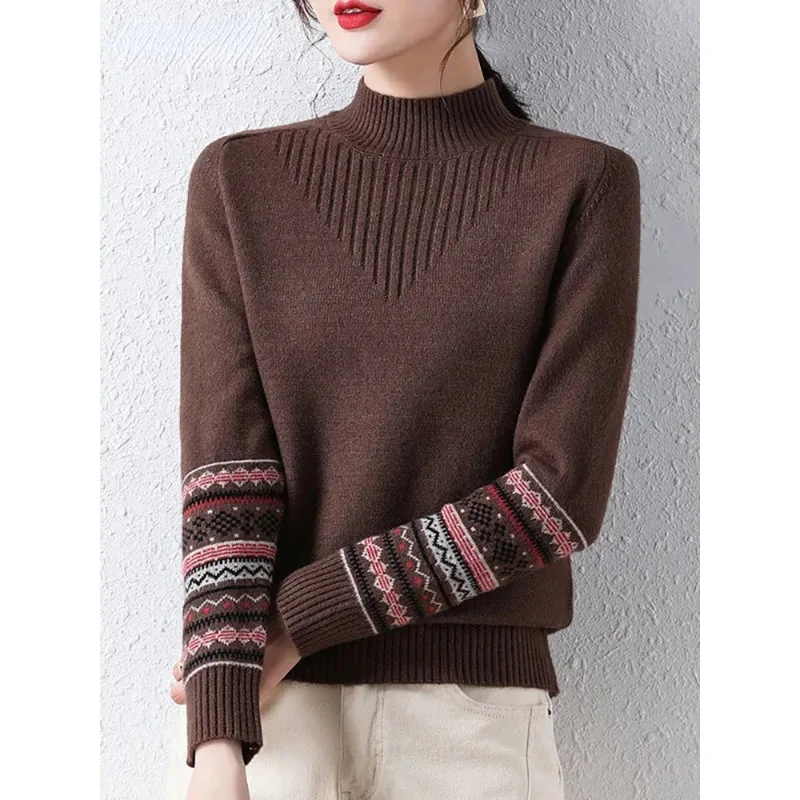 

Vintage High Collar Knitted Pullover Sweater Women Autumn Winter Thick Warm Streetwear Tops All-match Soft Knitted Sweater N489