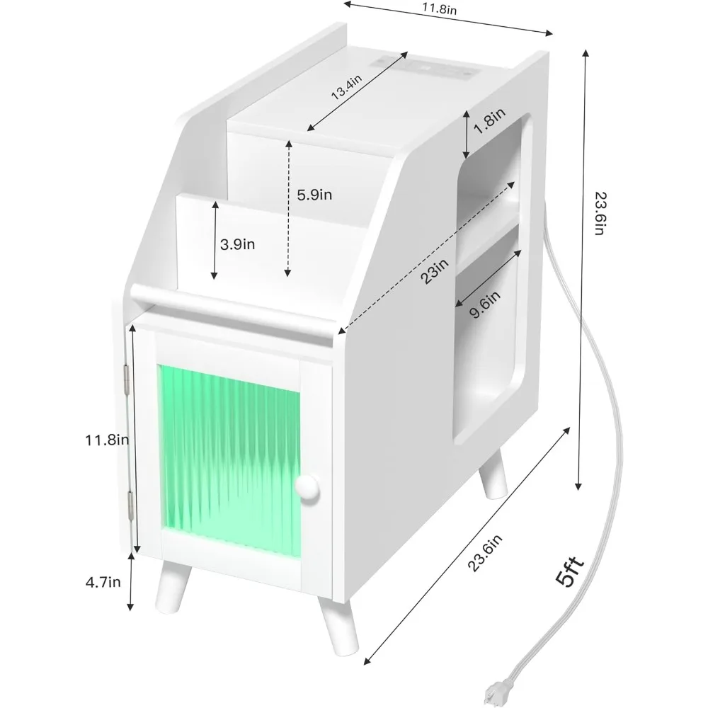 Nightstand with Wireless Charging Station and LED Lights, Side TablewithOpenStorageBedsideNightstand