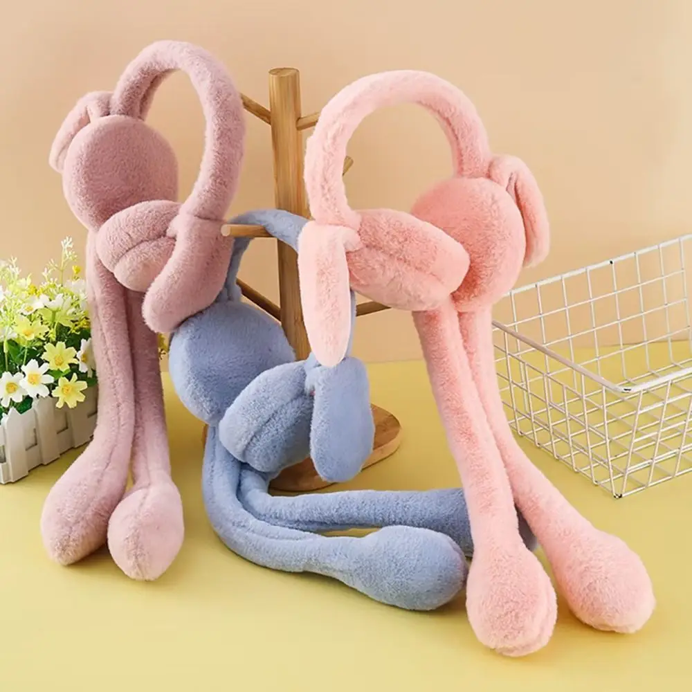 Creative Rabbit Ear Muffs Soft Moving Jumping Ears Winter Warm Earmuffs Ear Warmer for Women Girls