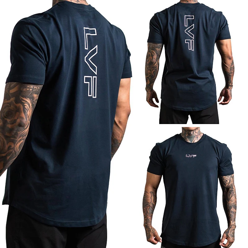 Men's Gym Summer Fitness Sports Short Sleeve T-shirt Fashion Brand Outdoor Bodybuilding Sweatshirt Cotton Casual Tops Clothing