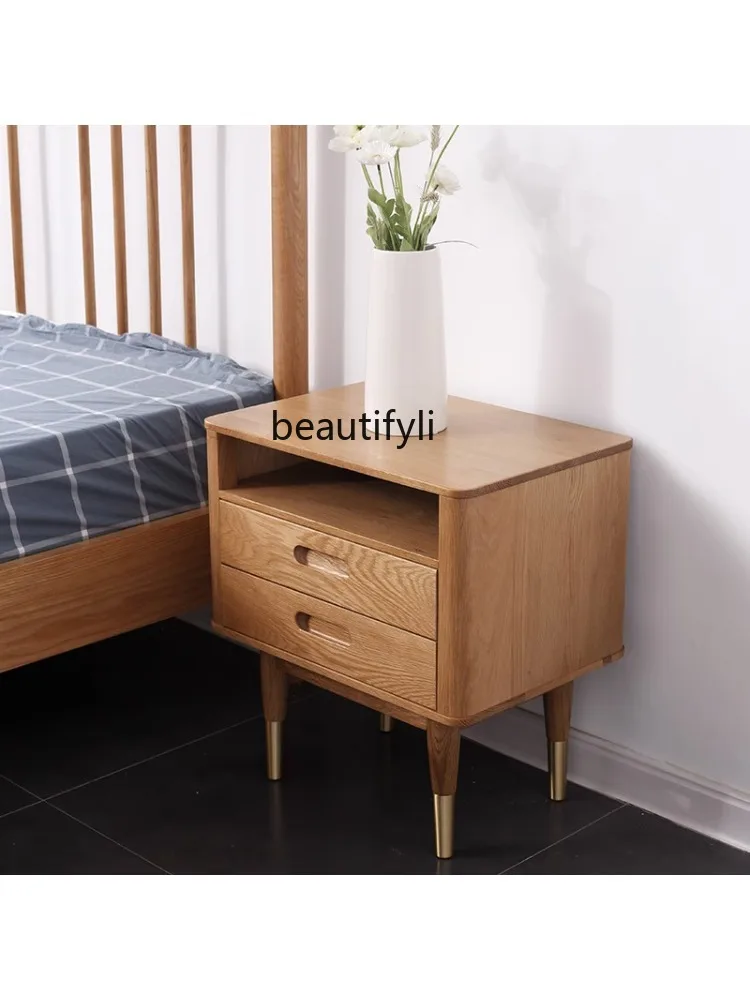 Middle Ancient White Oak Nordic Bed Head Bedside Chest of Drawers Single and Double Pumping Log Storage Cabinet furniture